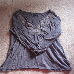 Grey American Eagle Long Sleeve Top + Front Tie!